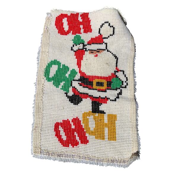 Hand Knotted Santa Claus Rug HO HO HO Christmas Holiday Themed Floor Mat White - Picture 4 of 4